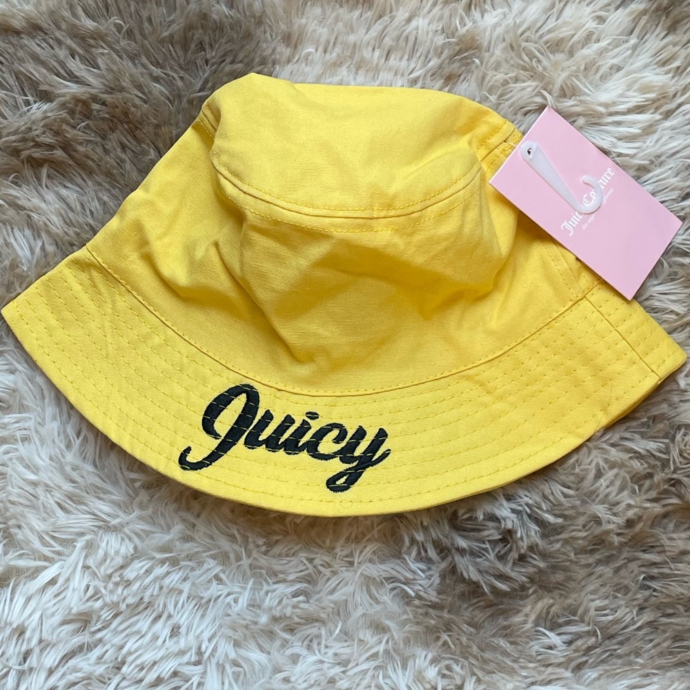 NWT Juicy Couture Hat, Yellow Bucket Hat w/Logo & Smiley Face